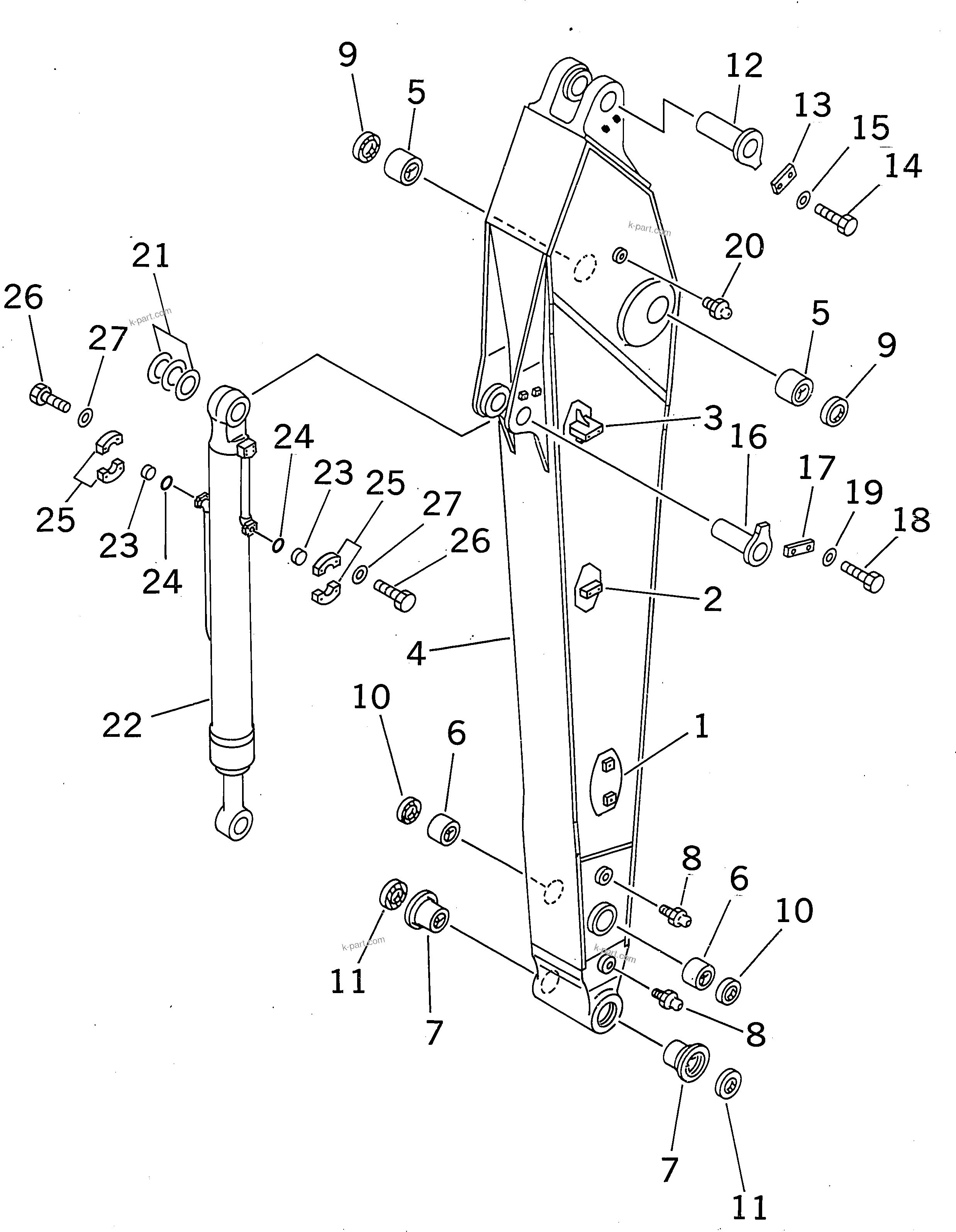 Komatsu parts book diagram for PC300-6 S/N 30001-UP: ARM (3.2M) (ARM AND BUCKET CYLINDER) (FOR ADDITIONAL PIPING)     (FOR COMPONENT)