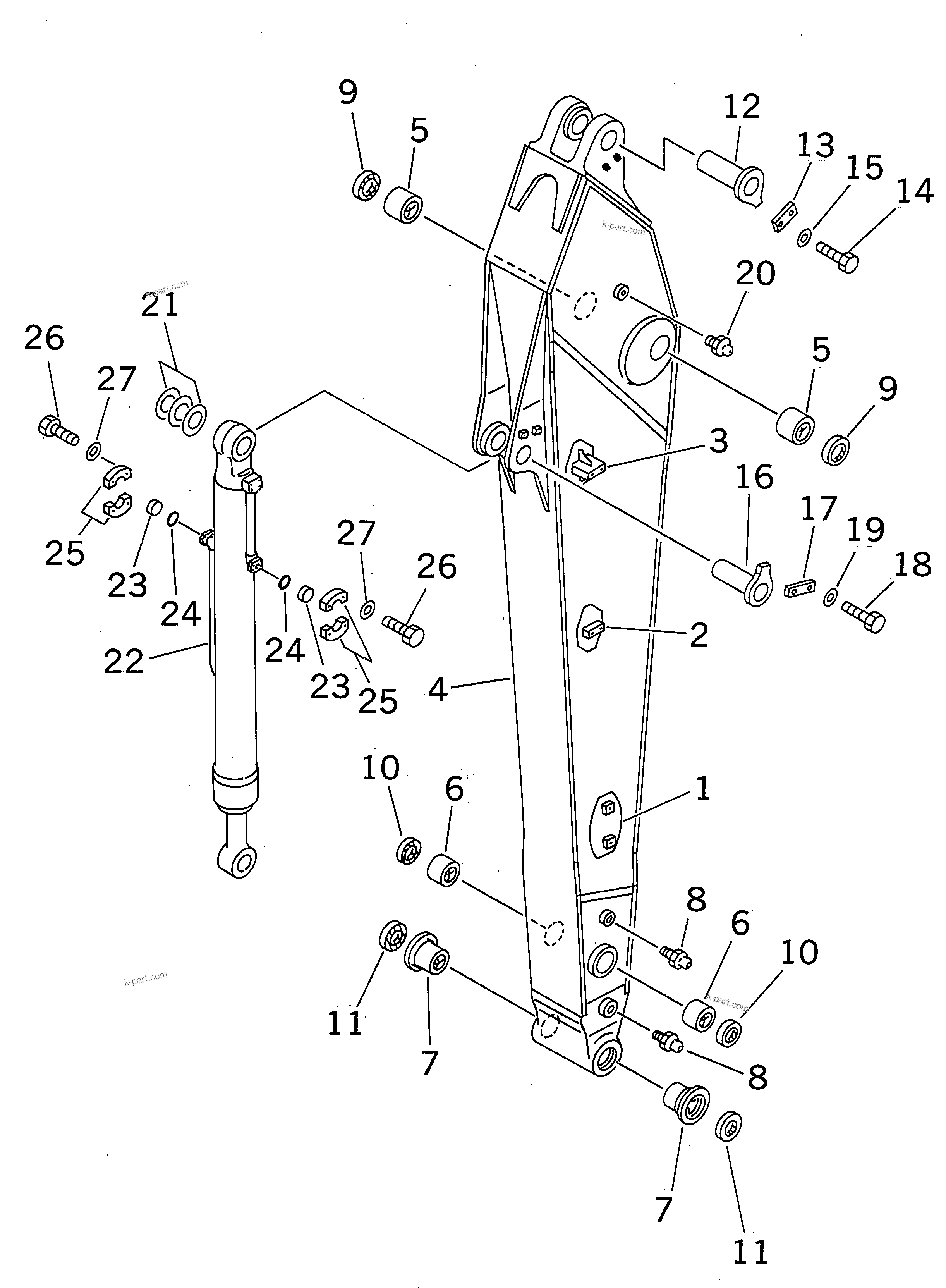 Komatsu parts book diagram for PC300-6 S/N 30001-UP: ARM (3.2M) (HEAVY DUTY) (ARM AND BUCKET CYLINDER) (FOR ADDITIONALPIPING) (FOR COMPONENT)