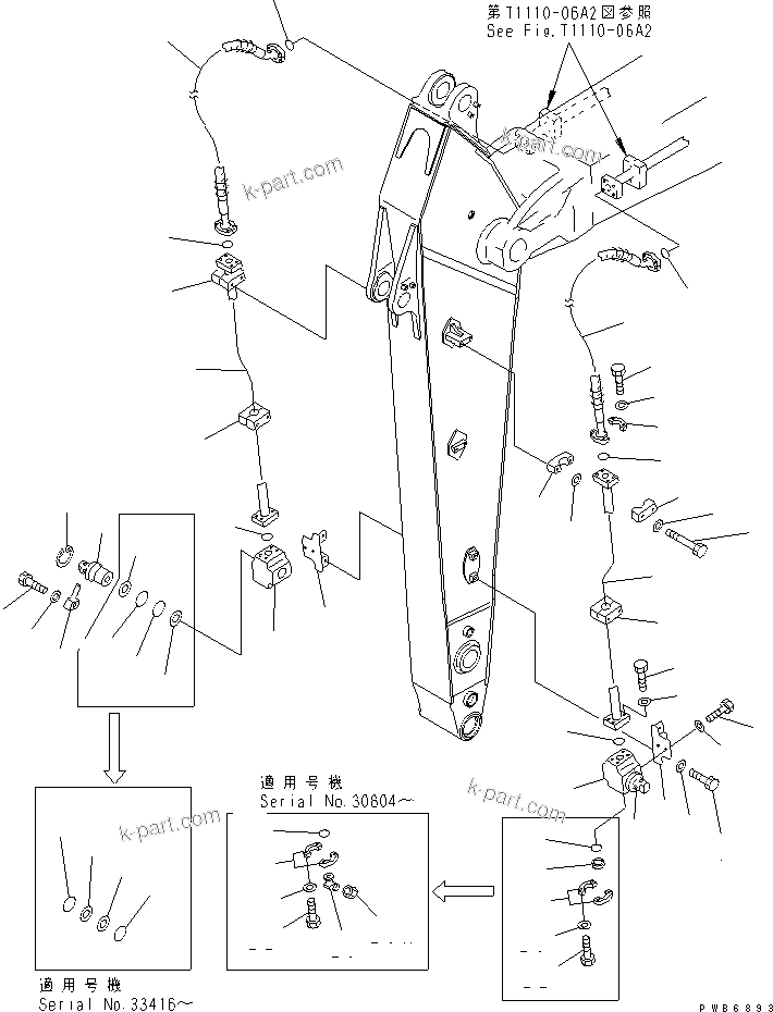 Komatsu parts book diagram for PC300-6 S/N 30001-UP: ARM (3.2M) (ADDITIONAL PIPING)