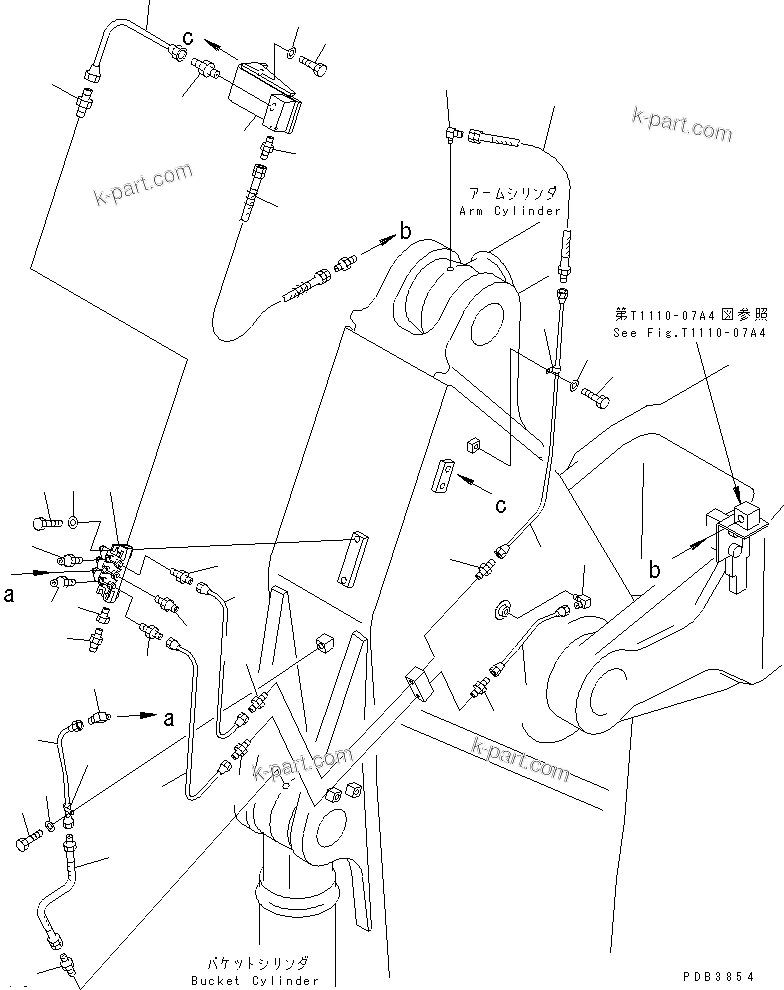 Komatsu parts book diagram for PC300-6 S/N 30001-UP: ARM (3.2M) (HEAVY DUTY) (GREASING LINE) (WITH AUTO GREASING)