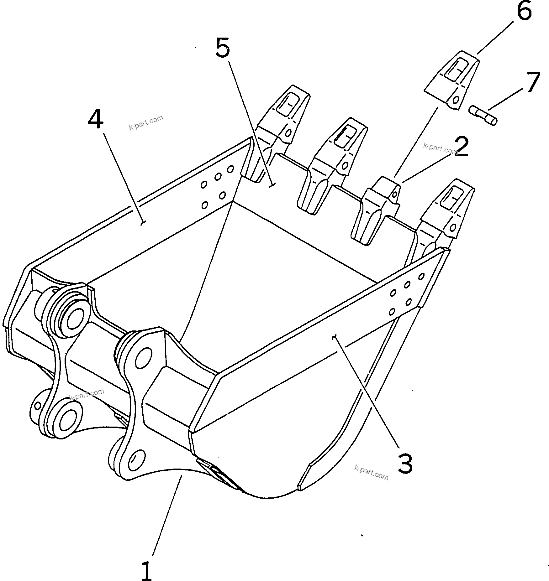 Komatsu parts book diagram for PC300-6 S/N 30001-UP: BUCKET ? 1.0M3 ? 1145MM (HORIZONTAL PIN TYPE)