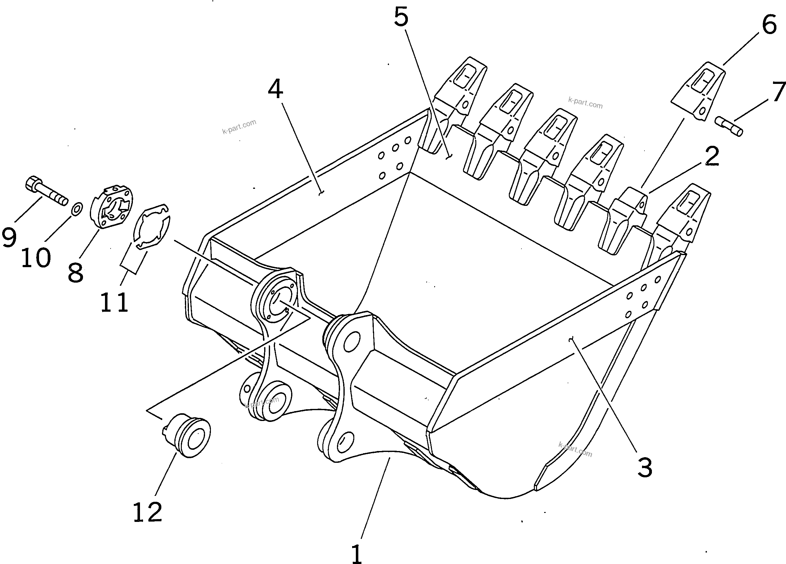 Komatsu parts book diagram for PC300-6 S/N 30001-UP: BUCKET ? 1.4M3 ? 1515MM (HORIZONTAL PIN TYPE) (WITH ADJUSTING)(#30001-34267)