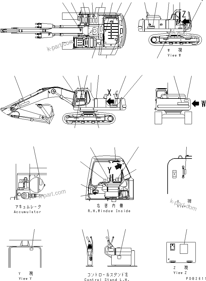 Komatsu parts book diagram for PC300-6 S/N 30001-UP: DECAL AND PLATE (ENGLISH)(#30001-33465)