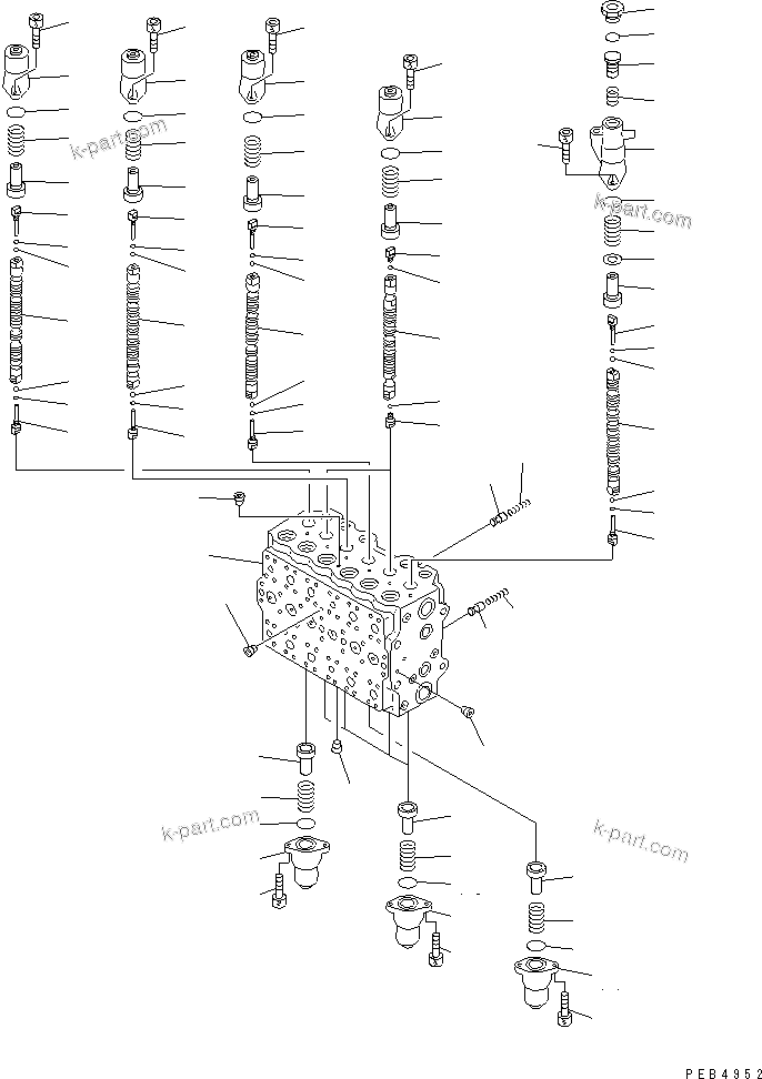 Komatsu parts book diagram for PC300-6 S/N 30001-UP: MAIN VALVE (2-ACTUATOR) (1/15) (ATTACHMENT LINE LESS)(#30001-32999)