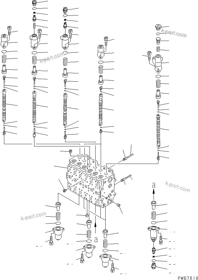 Komatsu parts book diagram for PC300-6 S/N 30001-UP: MAIN VALVE (2-ACTUATOR) (1/15) (ATTACHMENT LINE LESS)(#33001-)