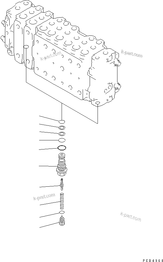 Komatsu parts book diagram for PC300-6 S/N 30001-UP: MAIN VALVE (2-ACTUATOR) (5/15)