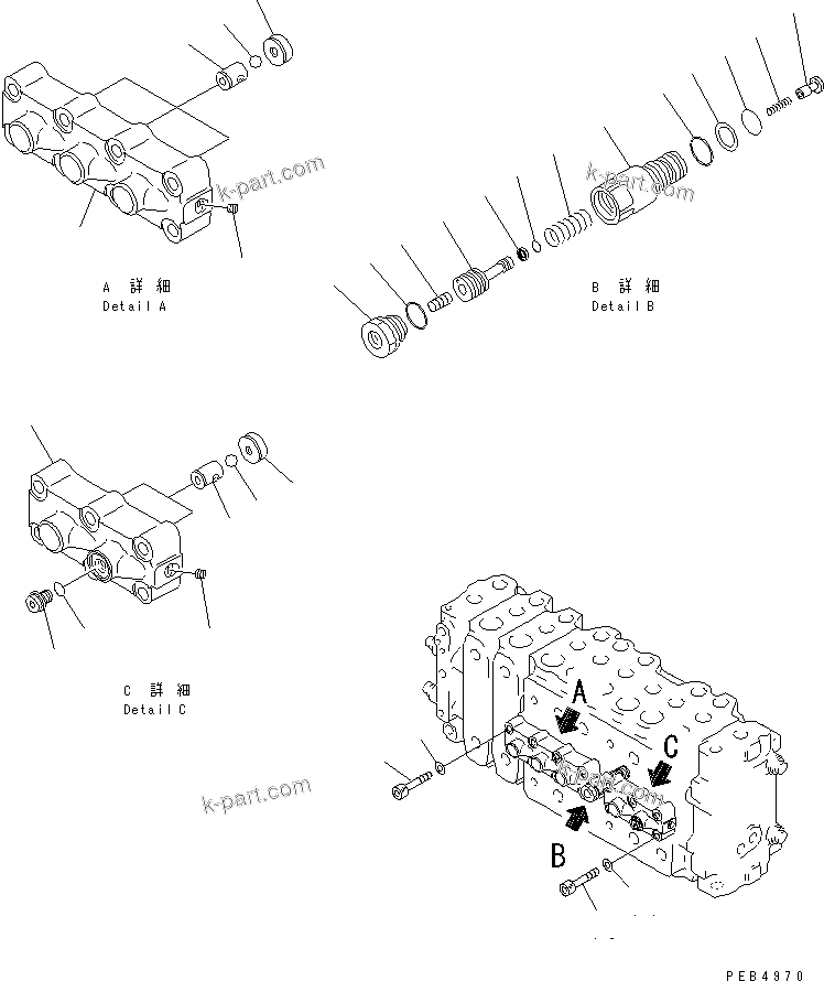 Komatsu parts book diagram for PC300-6 S/N 30001-UP: MAIN VALVE (2-ACTUATOR) (7/15)(#30893-)