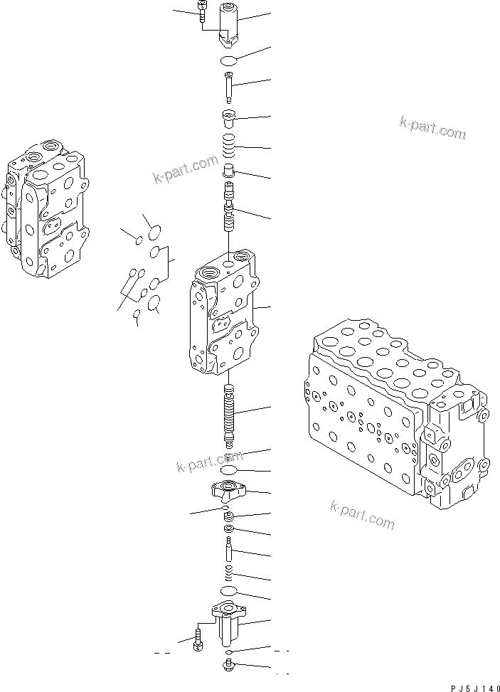 Komatsu parts book diagram for PC300-6 S/N 30001-UP: MAIN VALVE (2-ACTUATOR) (11/15)