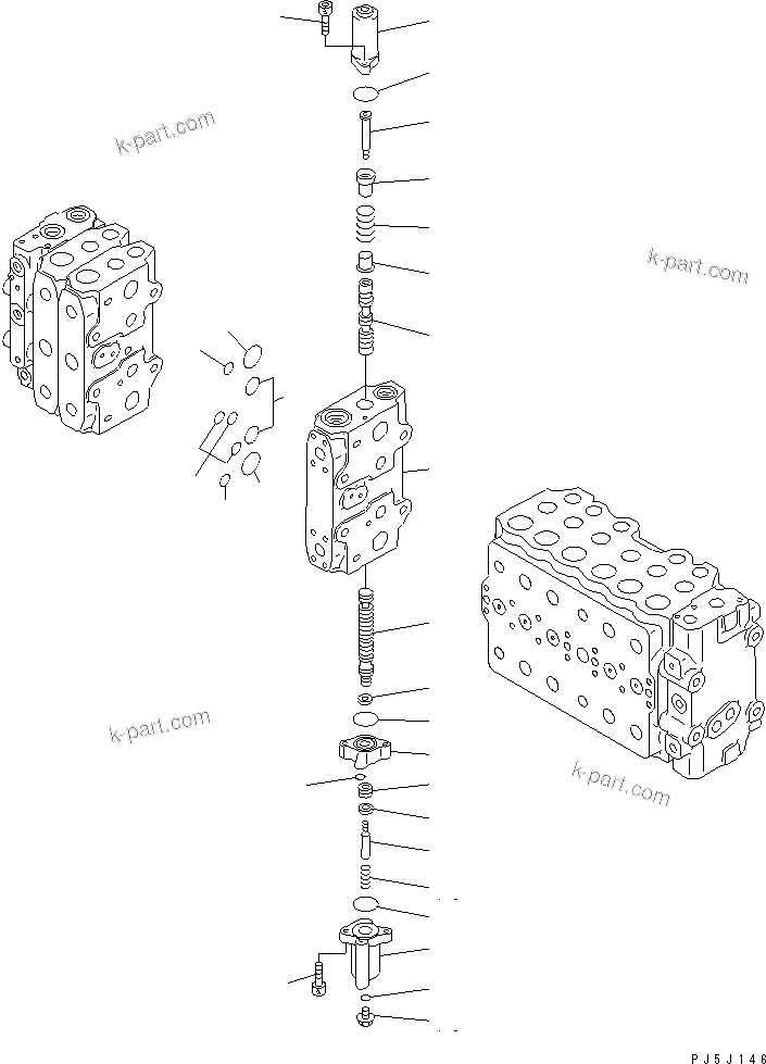 Komatsu parts book diagram for PC300-6 S/N 30001-UP: MAIN VALVE (3-ACTUATOR) (11/17)