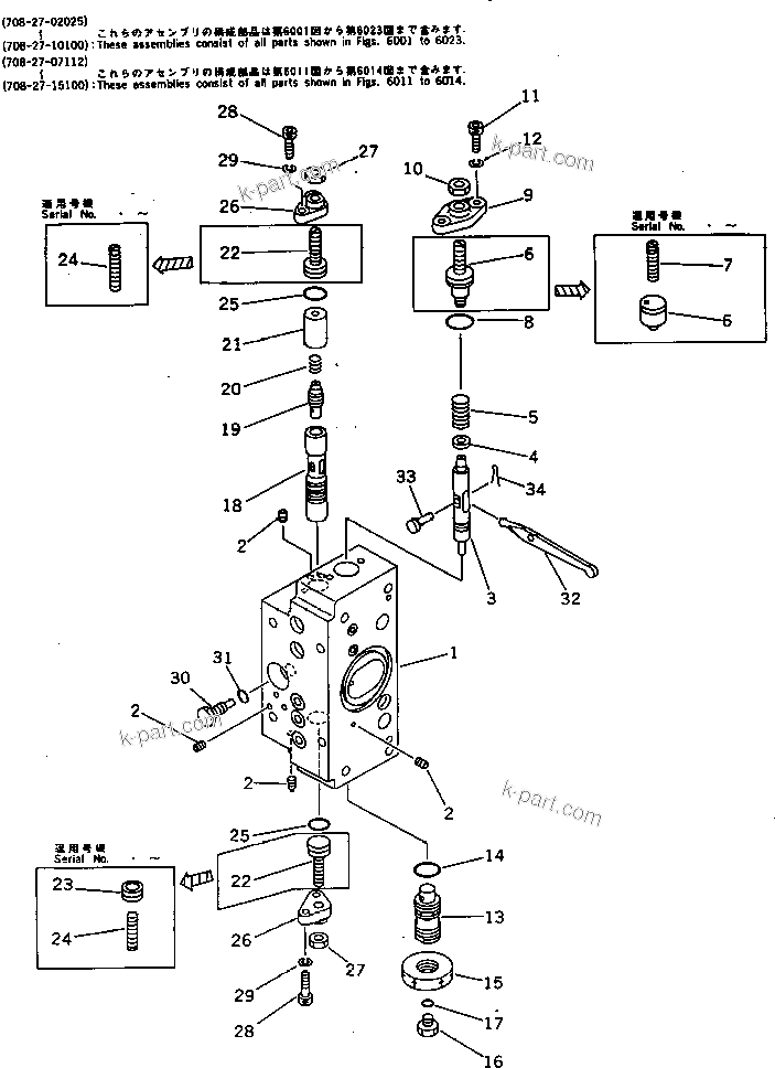 Komatsu parts book diagram for PC300LC-3 S/N 12001-UP: SERVO VALVE ? FRONT (2/4) (WITH 2-STAGE SELECTOR MODE OLSS)