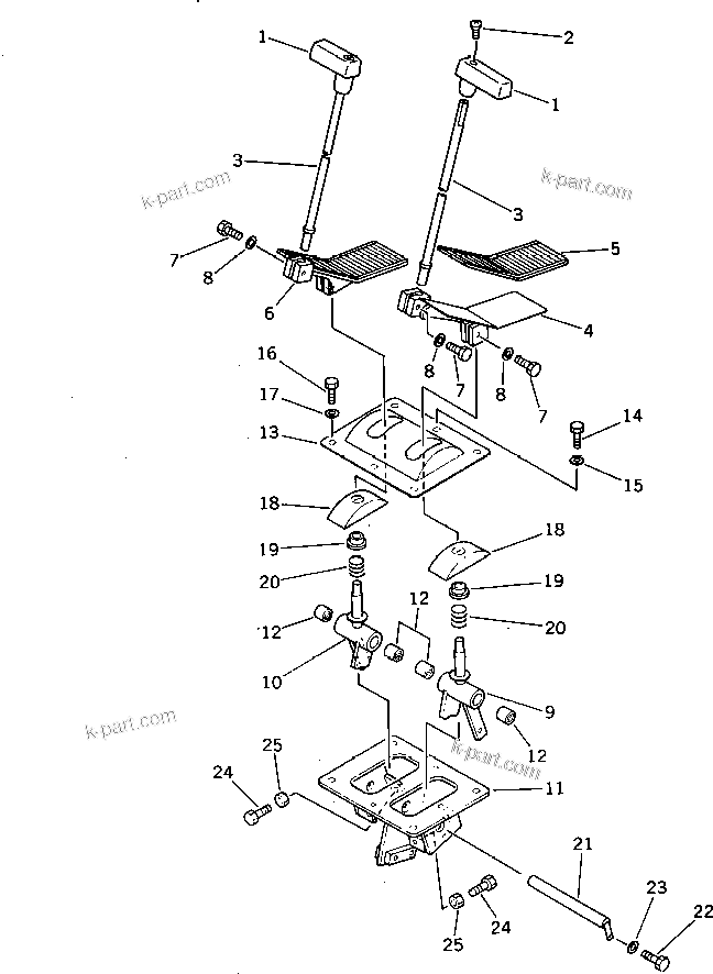 Komatsu parts book diagram for PC300LC-3 S/N 12001-UP: TRAVEL CONTROL LEVER AND LINKAGR (1/2) (FOR WRIST CONTROL)       (WITHOUT AUTO DECELERATION)(#12001-12143)