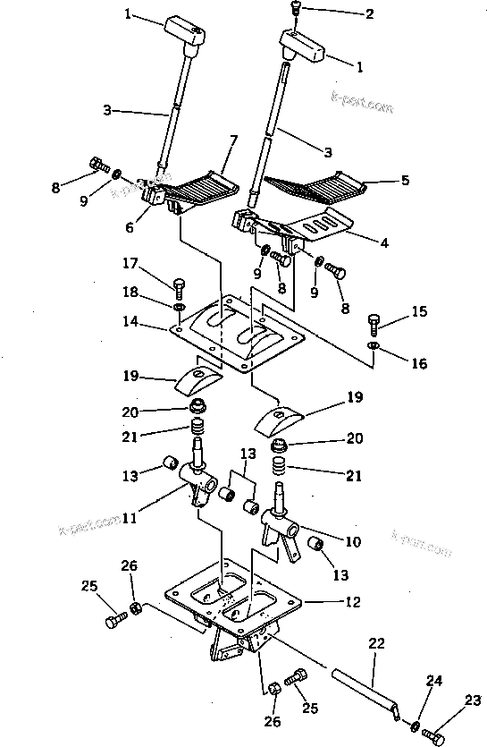Komatsu parts book diagram for PC300LC-3 S/N 12001-UP: TRAVEL CONTROL LEVER AND LINKAGE (1/2) (FOR WRIST CONTROL)       (WITHOUT AUTO DECELERATION)(#12266-12661)