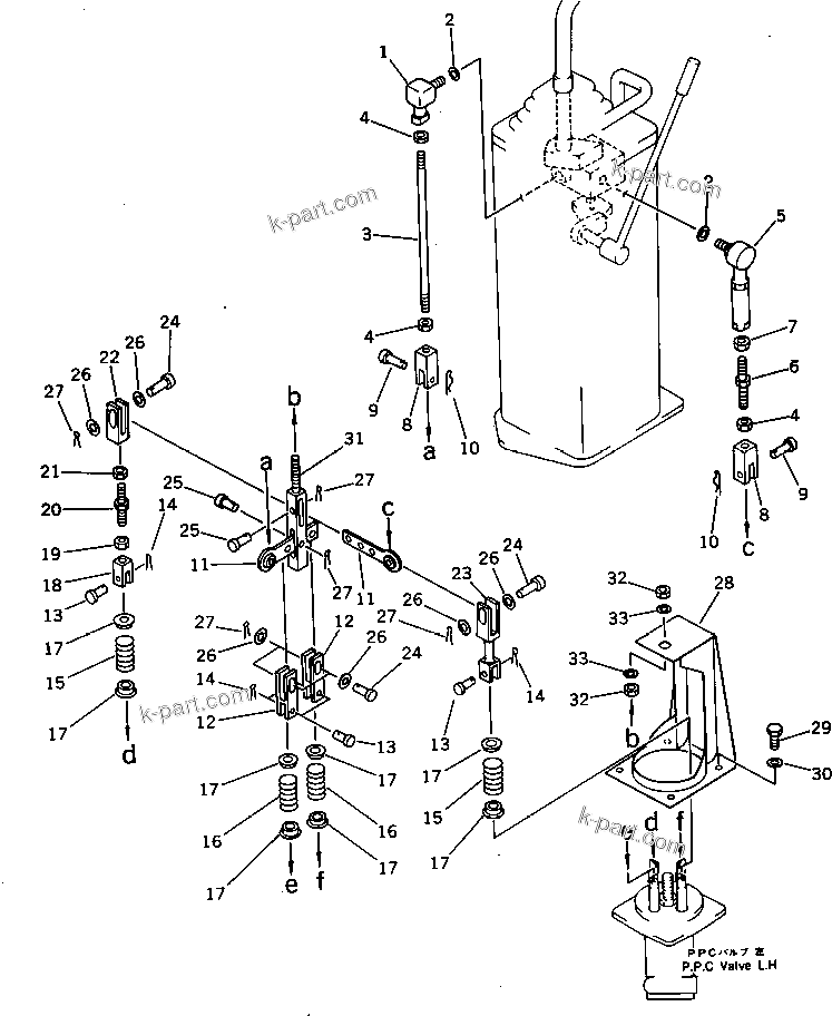 Komatsu parts book diagram for PC300LC-3 S/N 12001-UP: LONG LEVER CONTROL AND STAND ? L.H. (2/2)