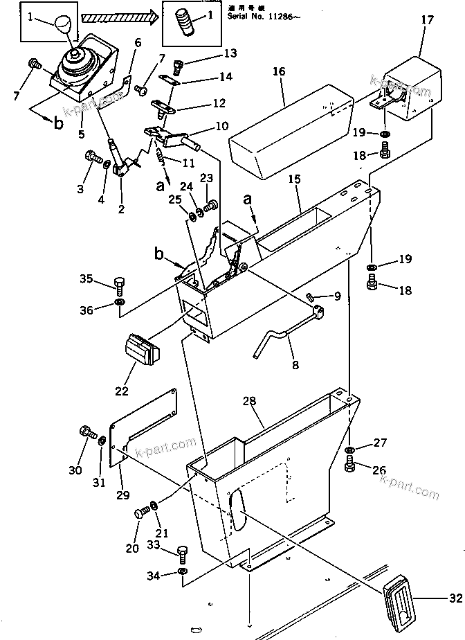 Komatsu parts book diagram for PC300LC-3 S/N 12001-UP: WRIST CONTROL AND STAND ? L.H.