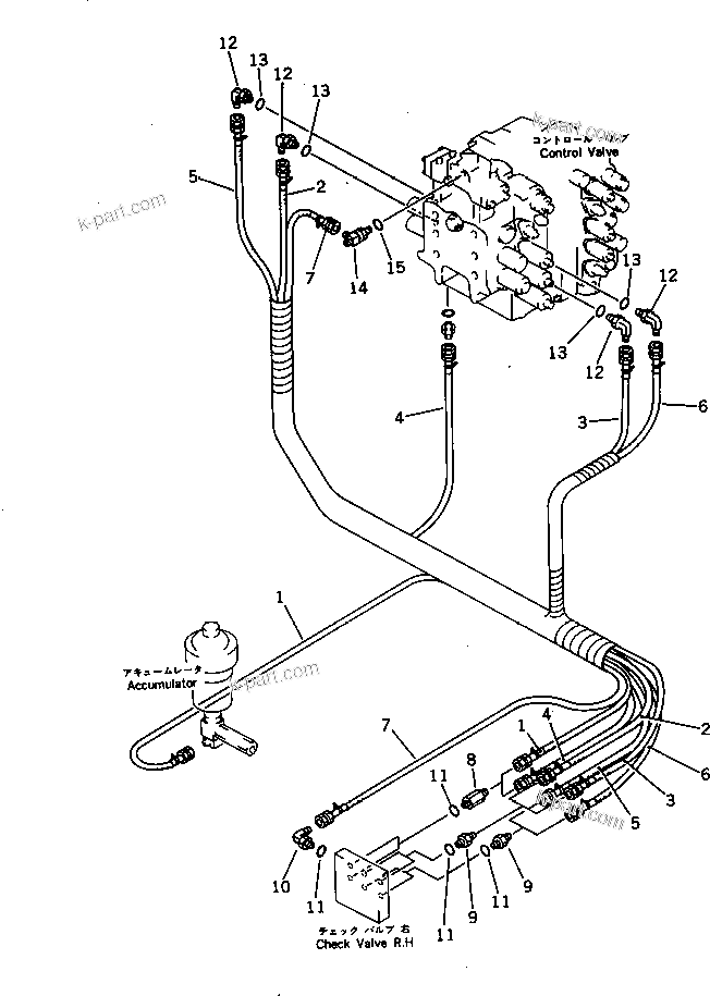 Komatsu parts book diagram for PC300LC-3 S/N 12001-UP: P.P.C. VALVE PIPING (3/3) (FOR LONG LEVER CONTROL)(#12001-12888)