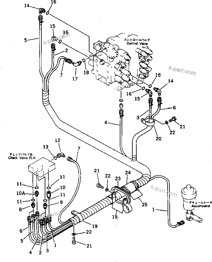 Komatsu parts book diagram for PC300LC-3 S/N 12001-UP: P.P.C. VALVE PIPING (3/3) (FOR WRIST CONTROL) (WITH AUTO DECELERATION) (WITH SWING MECHANICAL BRAKE)(#12889-)