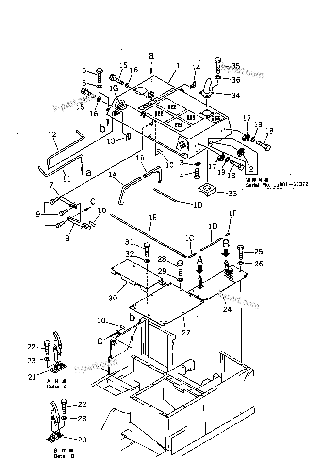 Komatsu parts book diagram for PC300LC-3 S/N 12001-UP: MACHINERY COMPARTMENT (1/5) (WITH VANDALISM)