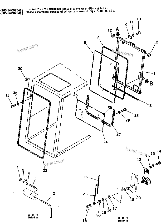 Komatsu parts book diagram for PC300LC-3 S/N 12001-UP: OPERATOR'S CAB (2/6) (TYPE 1)(#12001-12956)