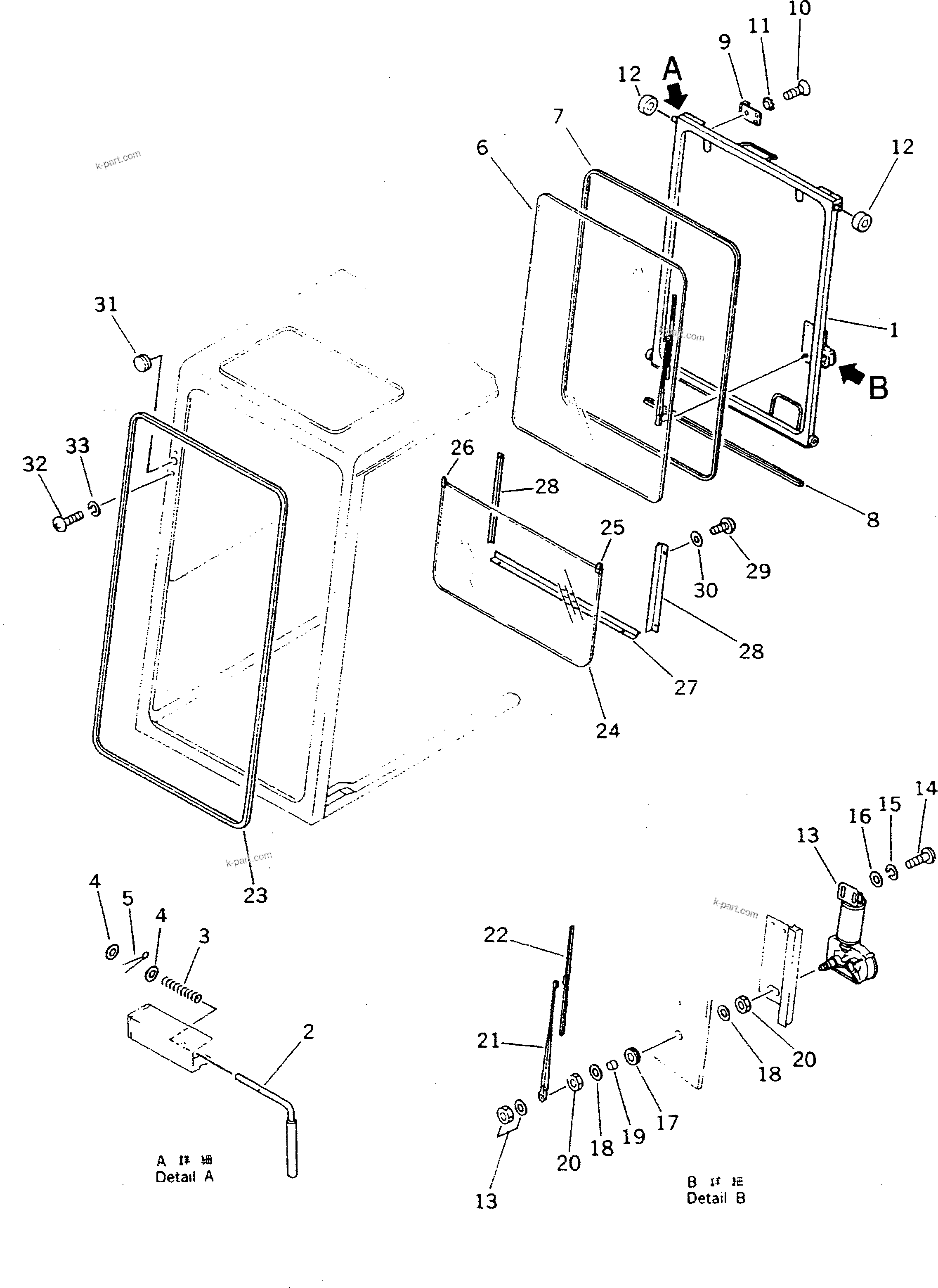 Komatsu parts book diagram for PC300LC-3 S/N 12001-UP: OPERATOR'S CAB (2/6) (TYPE 2) (EXCEPT JAPAN)(#12957-)