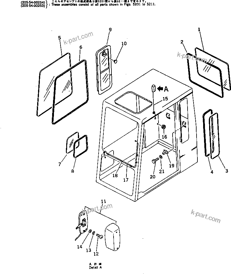 Komatsu parts book diagram for PC300LC-3 S/N 12001-UP: OPERATOR'S CAB (4/6) (TYPE 1)(#12001-12956)