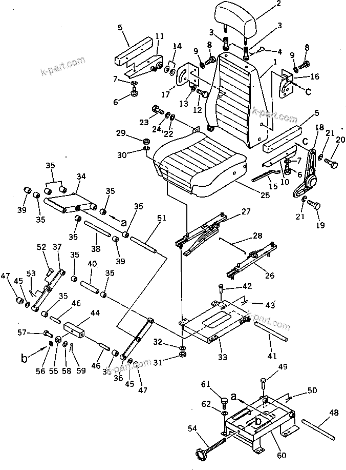 Komatsu parts book diagram for PC300LC-3 S/N 12001-UP: OPERATOR'S SEAT (FOR LONG LEVER CONTROL)