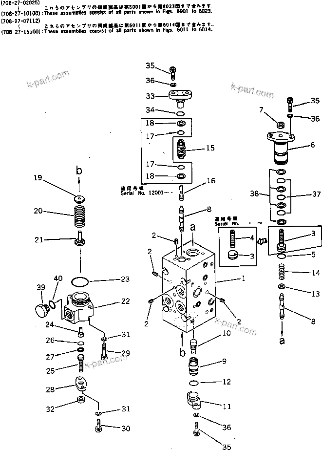 Komatsu parts book diagram for PC300LC-3 S/N 12001-UP: SERVO VALVE ? FRONT (3/4) (WITH 2-STAGE SELECTOR MODE OLSS)