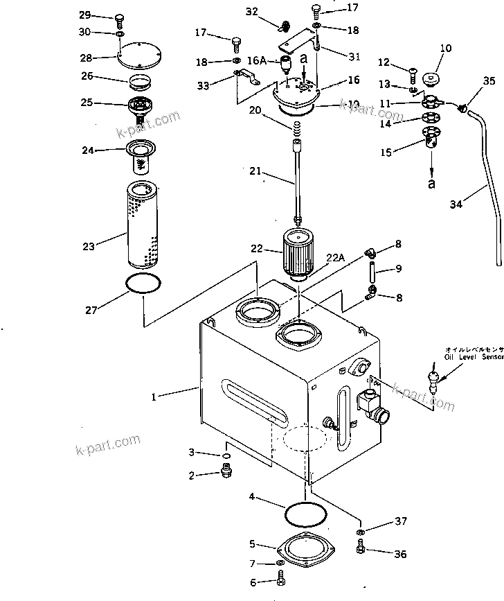 Komatsu parts book diagram for PC300LC-3 S/N 12001-UP: HYDRAULIC OIL TANK (WITH VANDALISM)(#14374-)