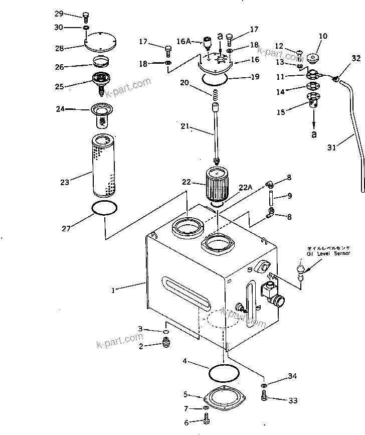 Komatsu parts book diagram for PC300LC-3 S/N 12001-UP: HYDRAULIC OIL TANK (WITHOUT VANDALISM)(#14374-)