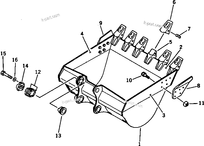 Komatsu parts book diagram for PC300LC-3 S/N 12001-UP: BUCKET ? 1.4M.3 ? WIDTH 1475MM (HORIZONTAL PIN TYPE)