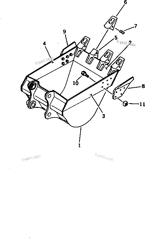 Komatsu parts book diagram for PC300LC-3 S/N 12001-UP: BUCKET ? 1.0M.3 ? WIDTH 1105MM (HORIZONTAL PIN TYPE)