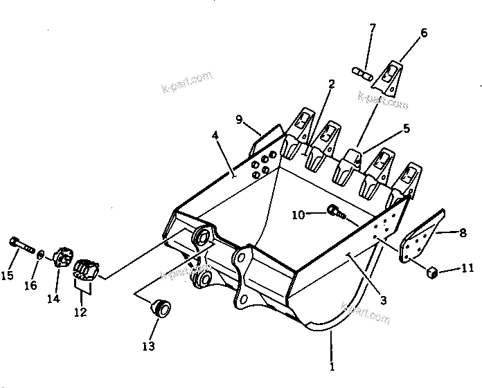 Komatsu parts book diagram for PC300LC-3 S/N 12001-UP: HEAVY DUTY BUCKET ? 1.2M.3 ? WIDTH 1290MM