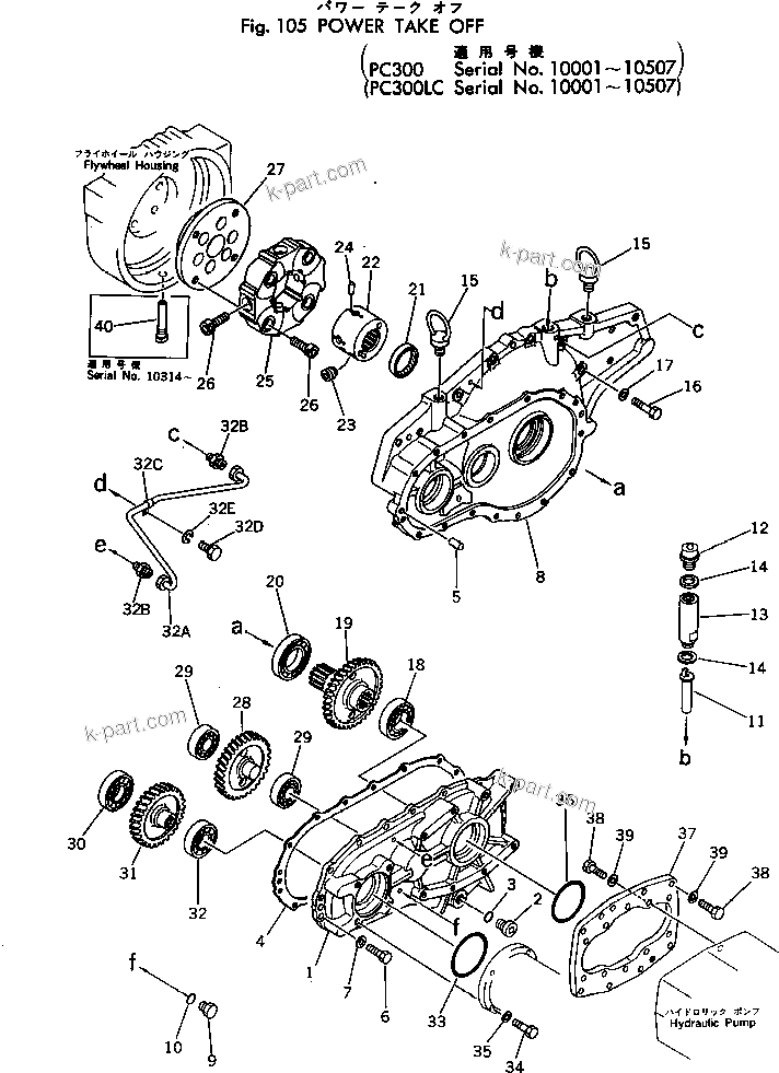 Komatsu parts book diagram for PC300LC-1 S/N 10001-UP: POWER TAKE OFF(#10001-10507)