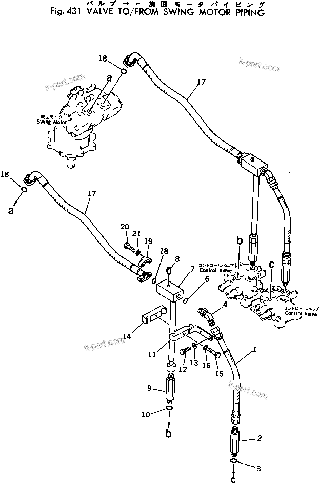 Komatsu parts book diagram for PC300LC-1 S/N 10001-UP: VALVE TO/FROM SWING MOTOR PIPING