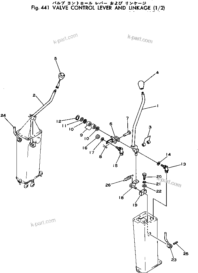 Komatsu parts book diagram for PC300LC-1 S/N 10001-UP: VALVE CONTROL LEVER AND LINKAGE (1/2)