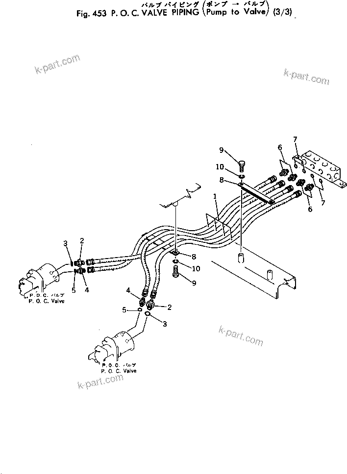Komatsu parts book diagram for PC300LC-1 S/N 10001-UP: P.O.C.VALVE PIPING (PUMP TO VALVE) (3/3)