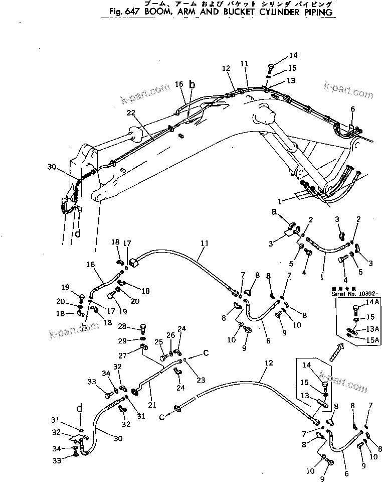 Komatsu parts book diagram for PC300LC-1 S/N 10001-UP: BOOM ?ARM AND BUCKET CYLINDER PIPING