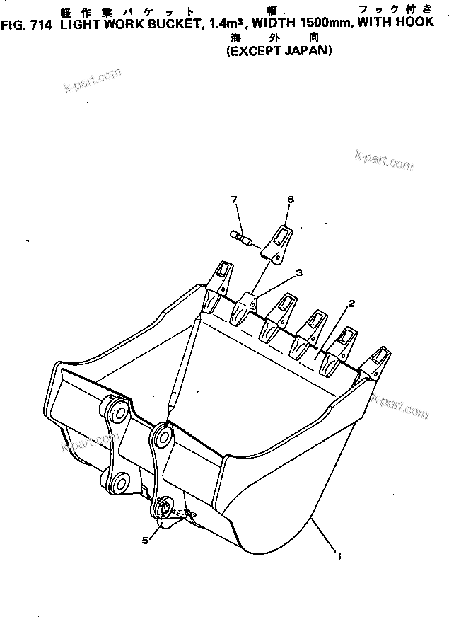 Komatsu parts book diagram for PC300LC-1 S/N 10001-UP: LIGHT WORK BUCKET ? 1.4M3 ? 1500MM (EXCEPT JAPAN)