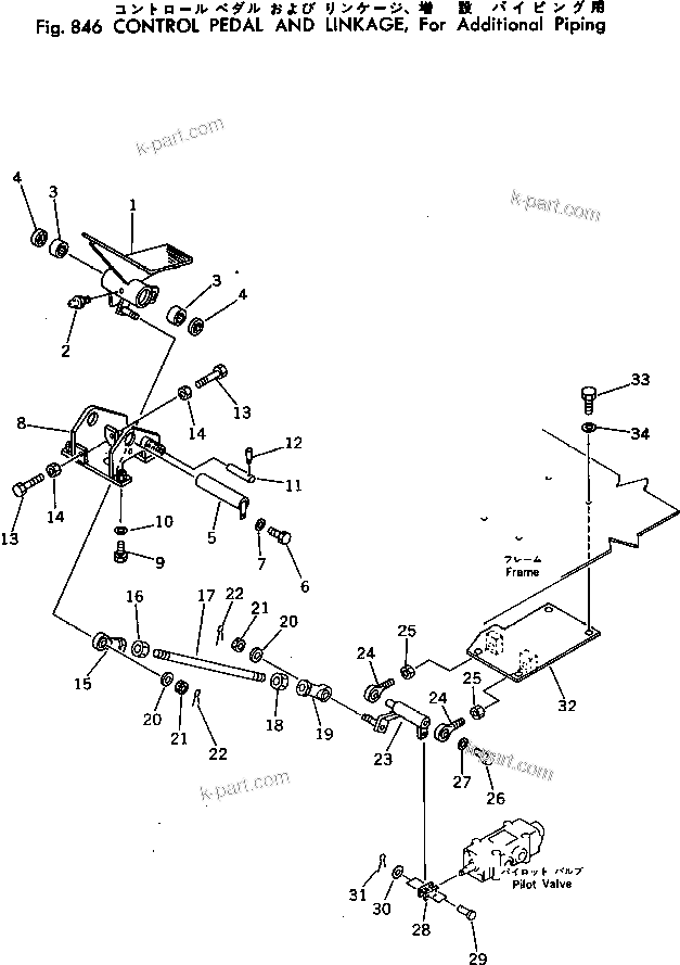 Komatsu parts book diagram for PC300LC-1 S/N 10001-UP: CONTROL PEDAL AND LINKAGE ? FOR ADDITIONAL PIPING