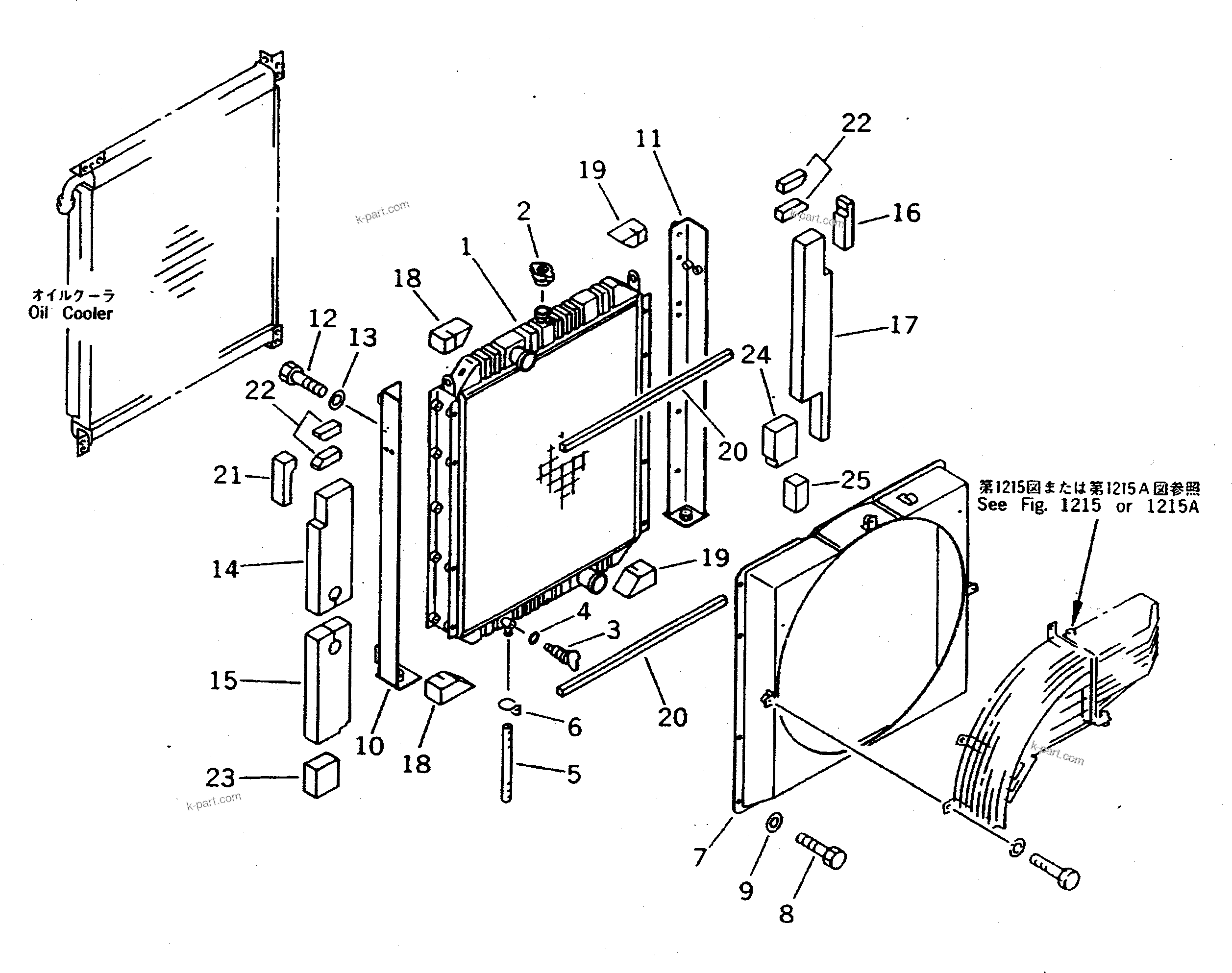 Komatsu parts book diagram for PC300LC-5K S/N K20001-UP: RADIATOR (WITH FAN GUARD)