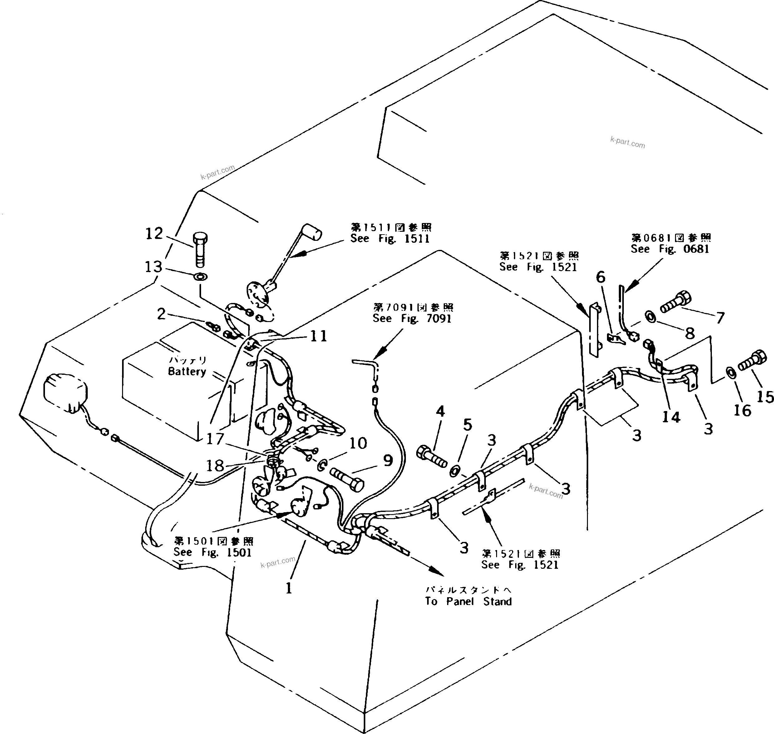 Komatsu parts book diagram for PC300LC-5K S/N K20001-UP: ELECTRICAL SYSTEM (WIRING) (CAB TO ENGINE SIDE HARNESS)