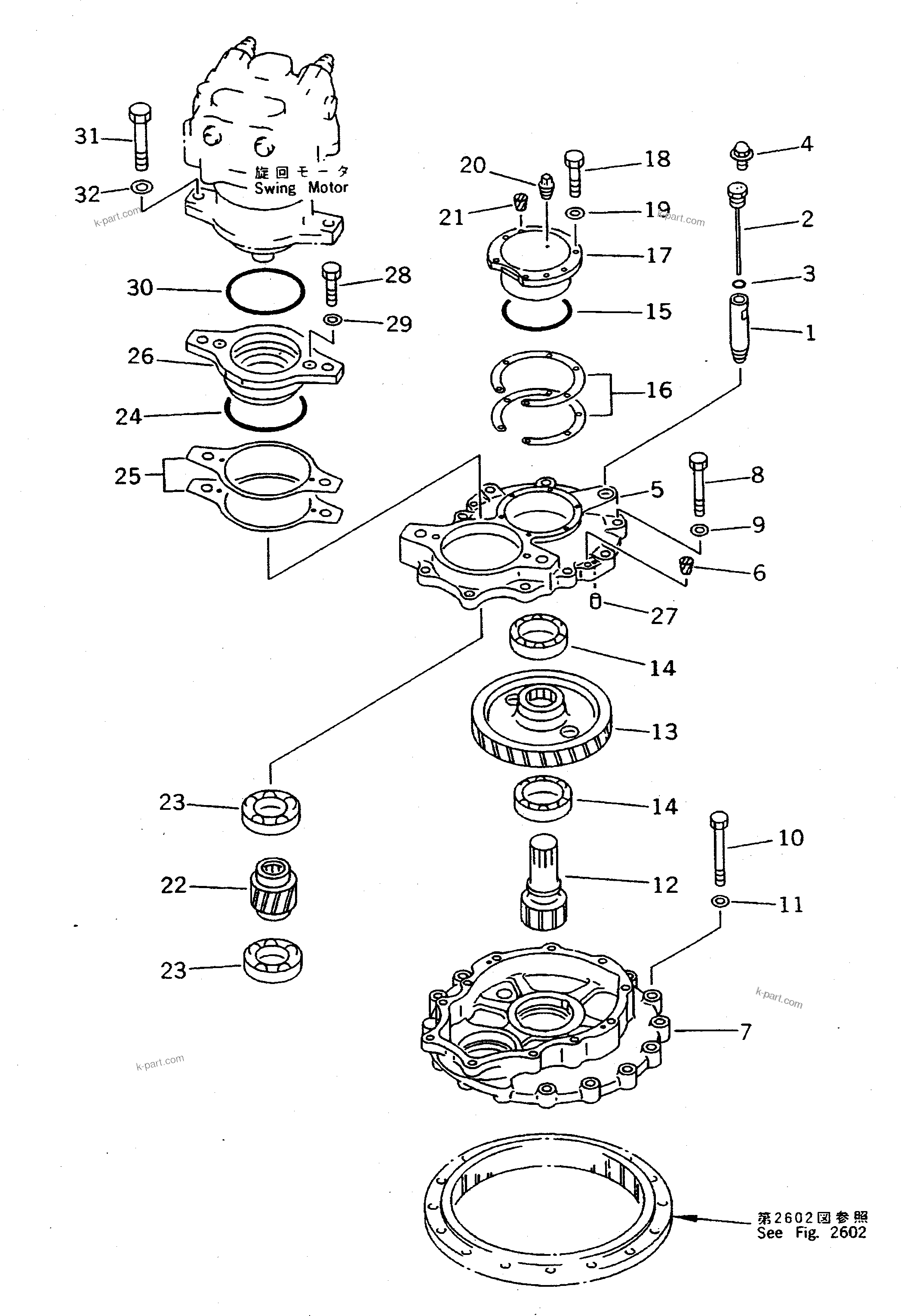 Komatsu parts book diagram for PC300LC-5K S/N K20001-UP: SWING MACHINERY (1/2)