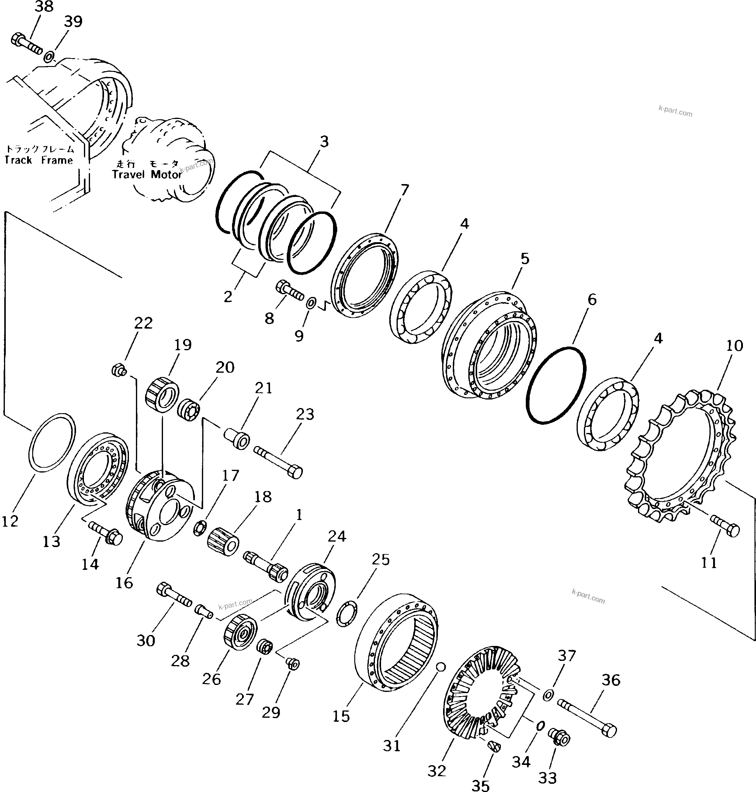 Komatsu parts book diagram for PC300LC-5K S/N K20001-UP: FINAL DRIVE AND SPROCKET