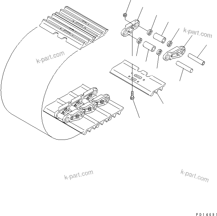 Komatsu parts book diagram for PC300LC-5K S/N K20001-UP: TRACK SHOE (TRIPLE GROUSER WITH HOLE)