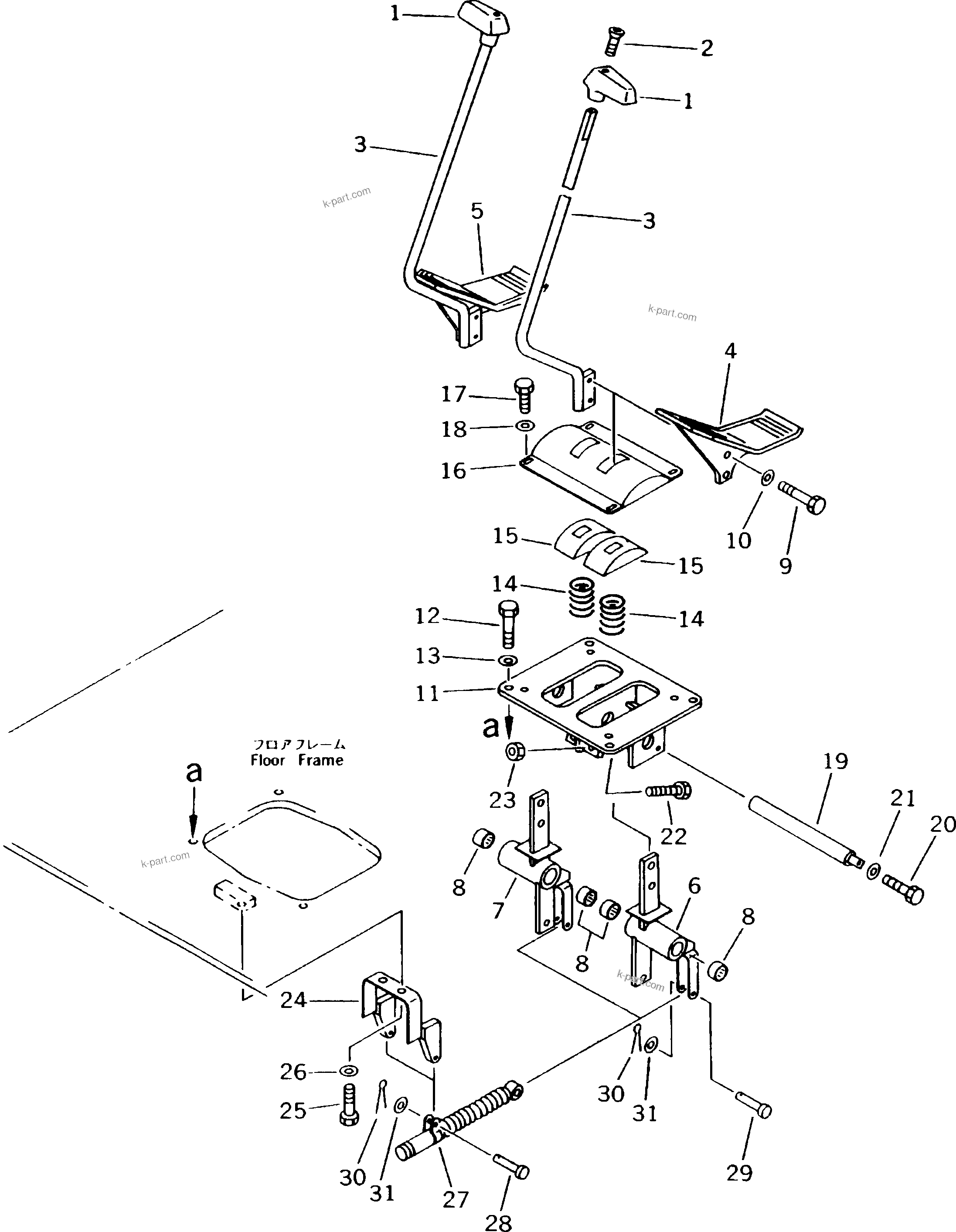Komatsu parts book diagram for PC300LC-5K S/N K20001-UP: TRAVEL CONTROL LEVER AND PEDAL