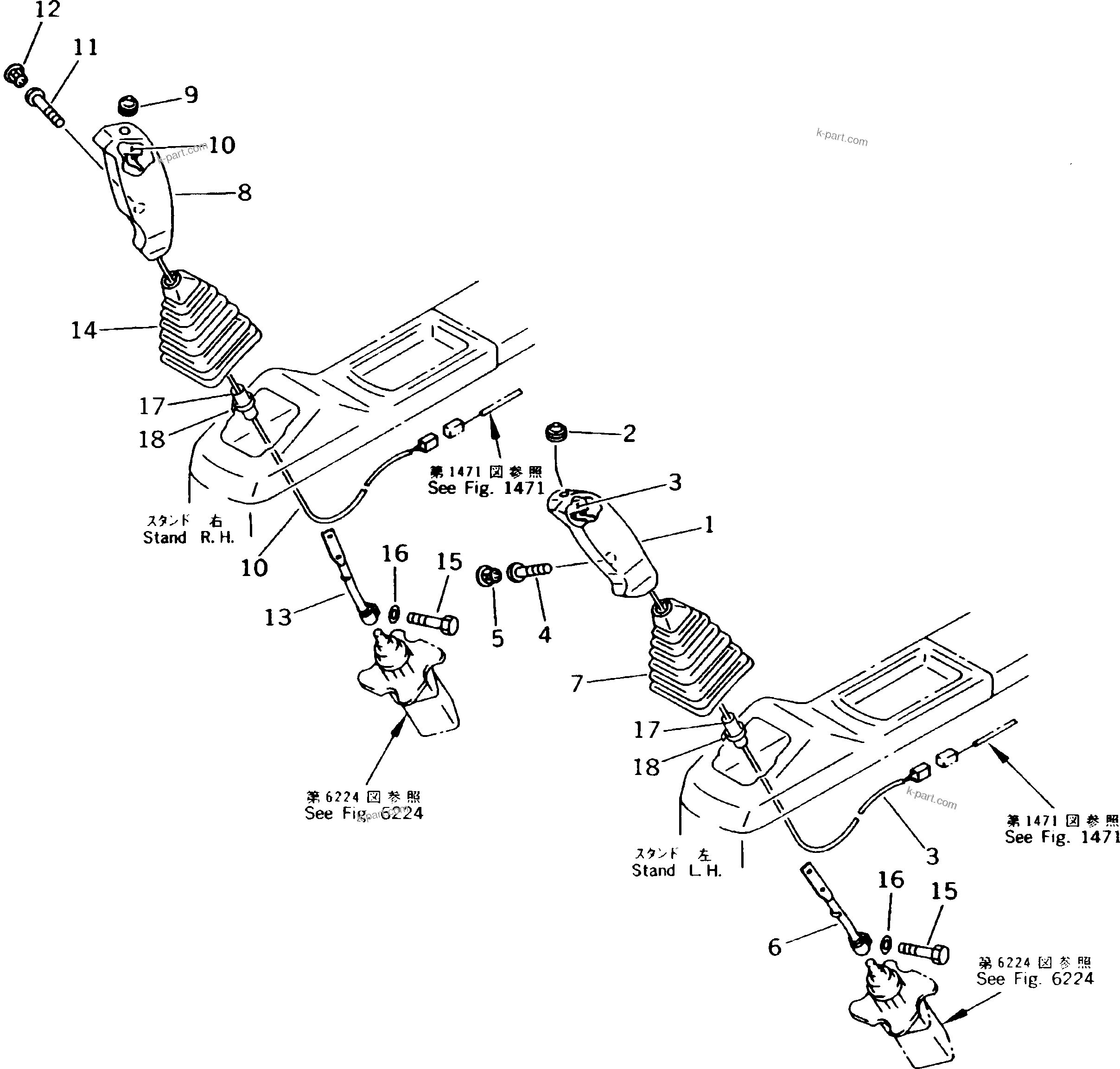 Komatsu parts book diagram for PC300LC-5K S/N K20001-UP: KNOB AND LEVER ? L.H. AND R.H.