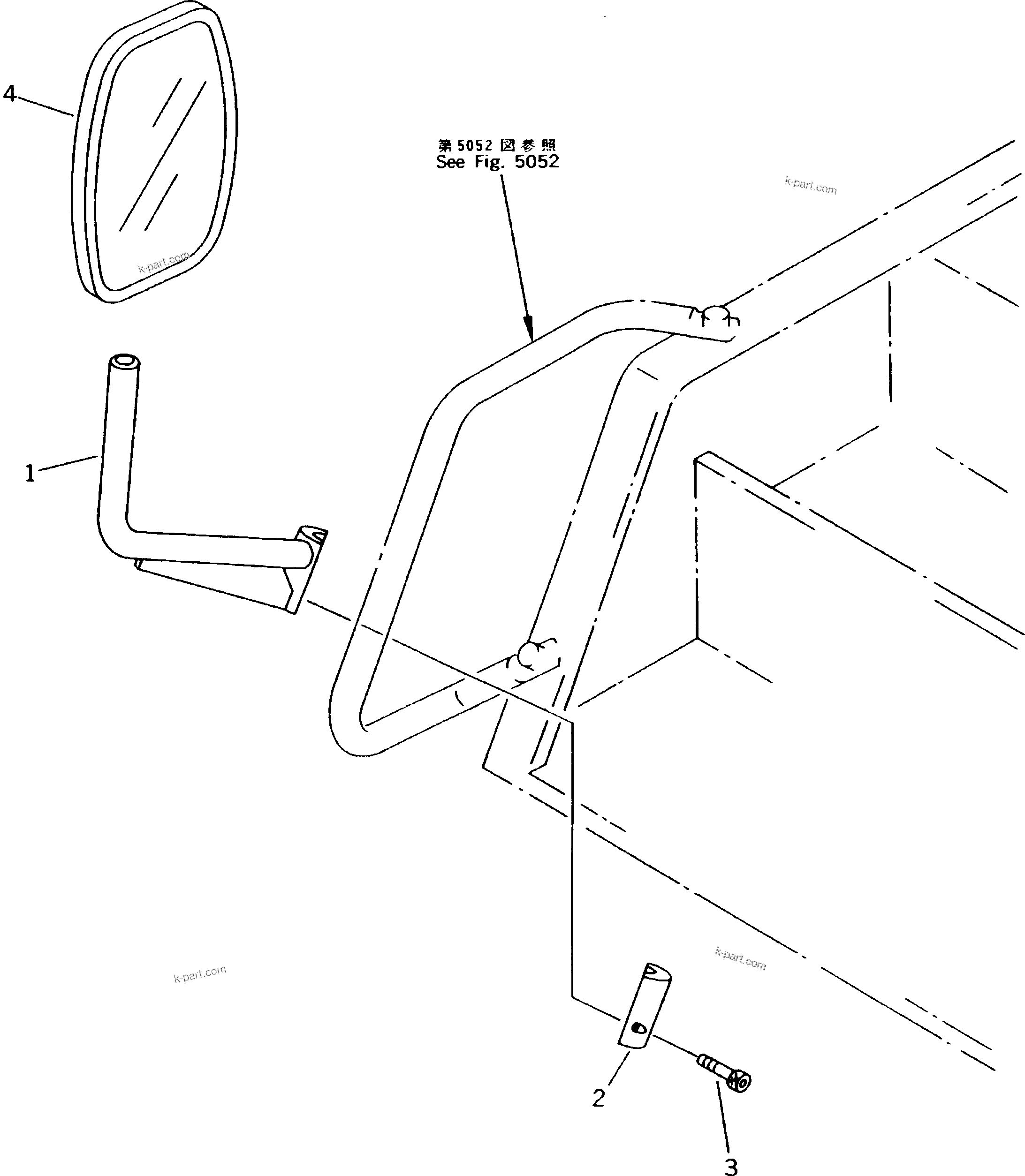 Komatsu parts book diagram for PC300LC-5K S/N K20001-UP: REAR VIEW MIRROR ? R.H.(#K20001-K20406)