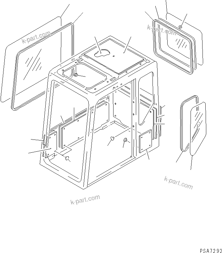 Komatsu parts book diagram for PC300LC-5K S/N K20001-UP: OPERATOR'S CAB (3/6) (SIDE WINDOW AND REAR WINDOW) (TBG SPEC.)