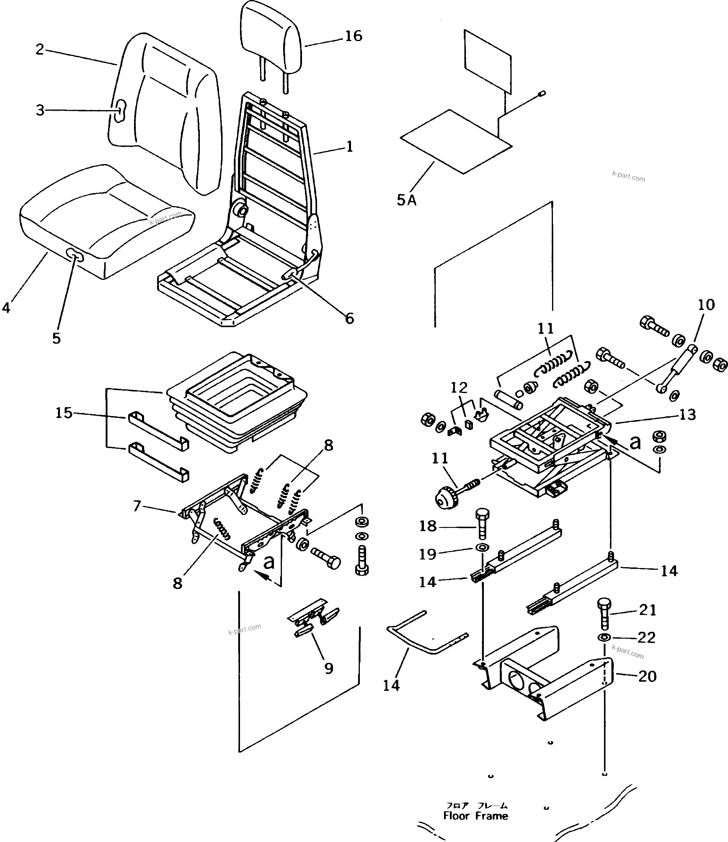 Komatsu parts book diagram for PC300LC-5K S/N K20001-UP: OPERATOR'S SEAT AND STAND (WITH HEATER)