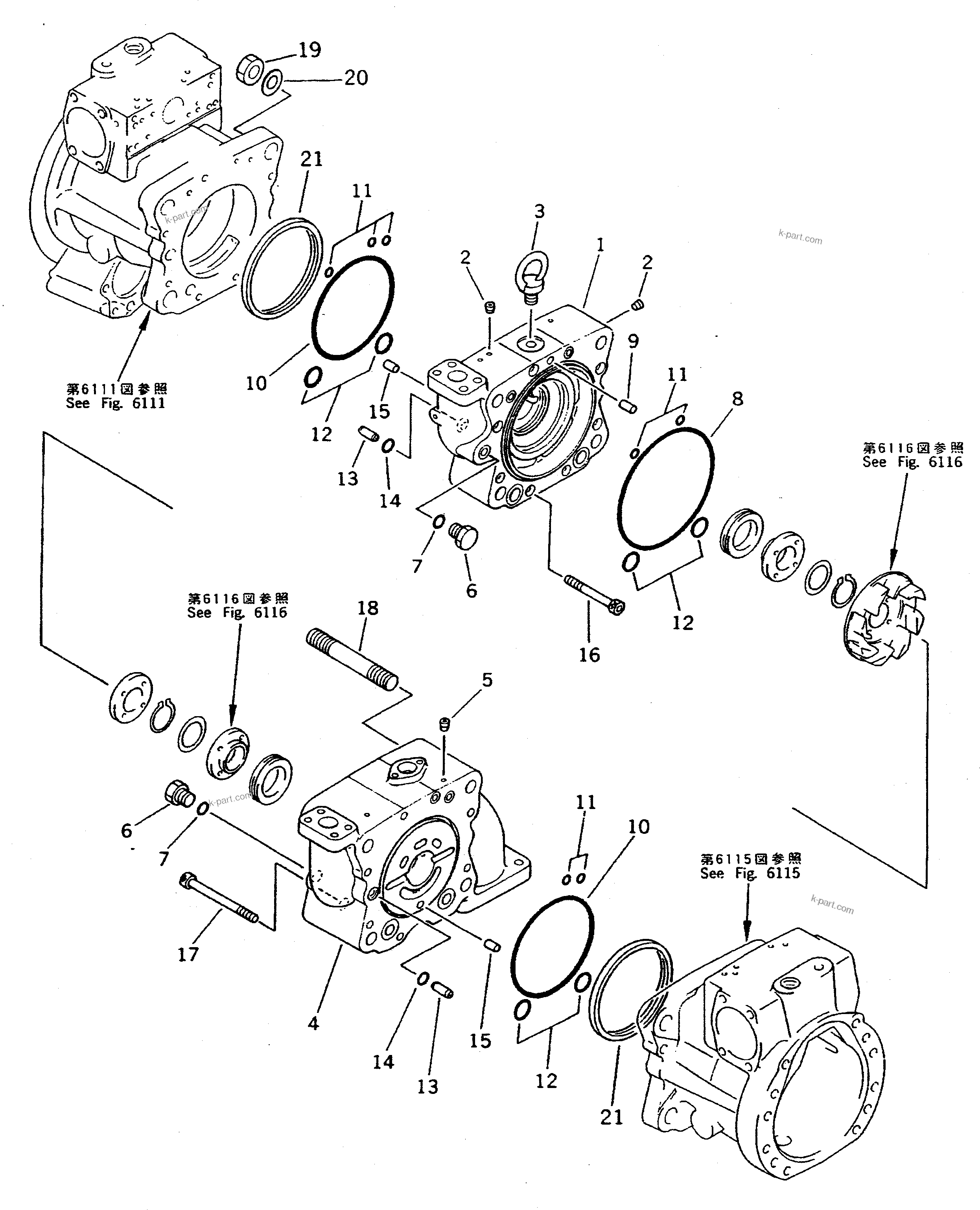 Komatsu parts book diagram for PC300LC-5K S/N K20001-UP: HYDRAULIC PUMP (5/16) (PUMP SUB ASS'Y) (4/6)