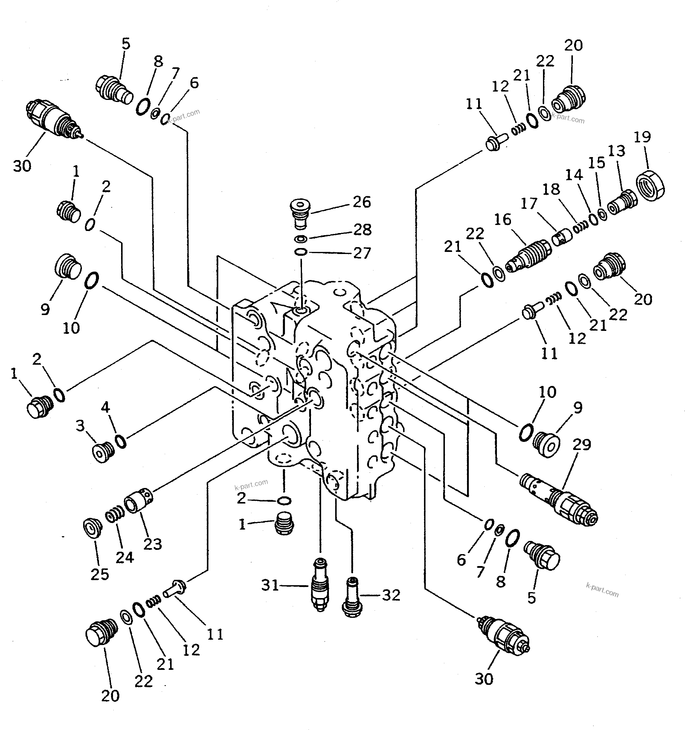Komatsu parts book diagram for PC300LC-5K S/N K20001-UP: CONTROL VALVE (3/7)